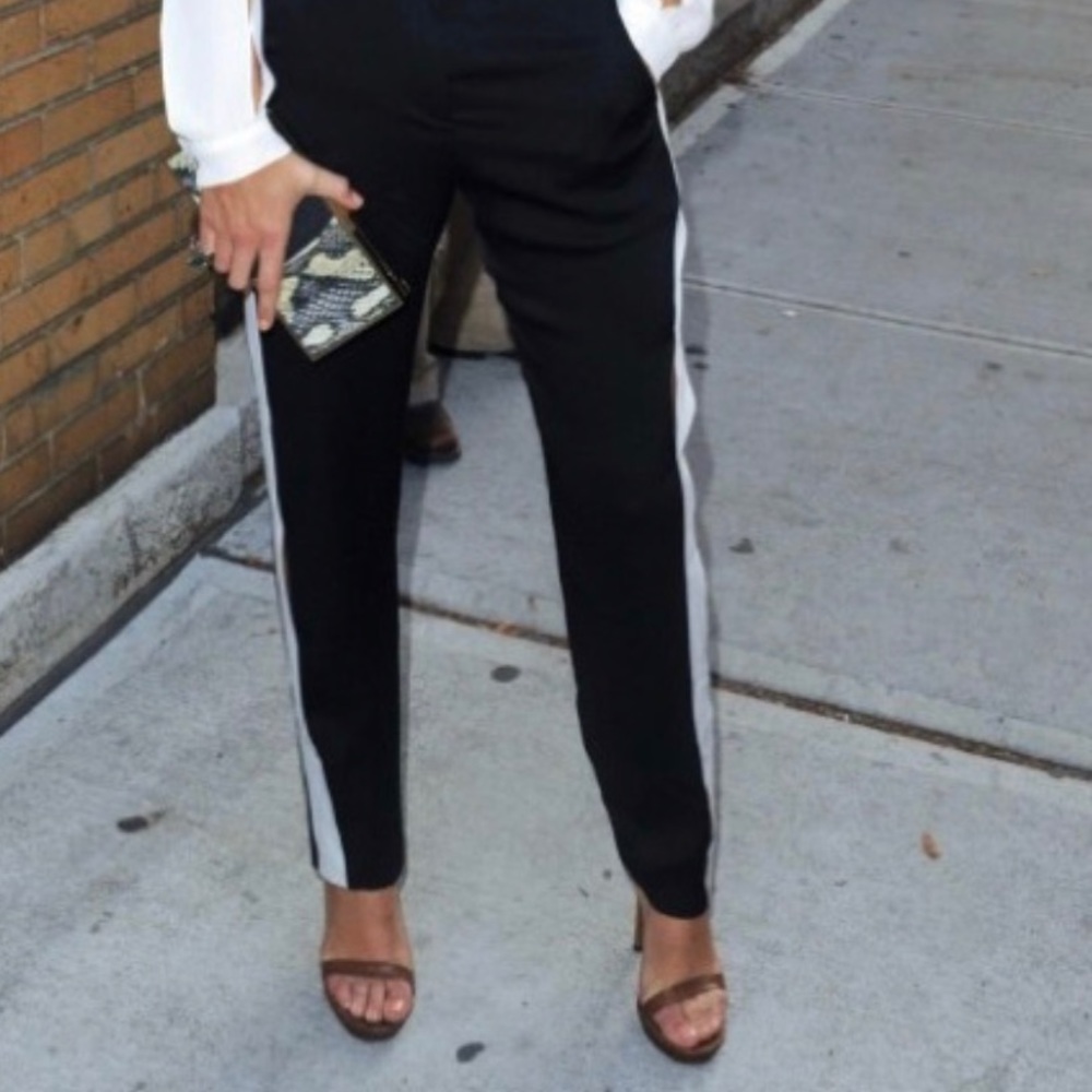 Black pants with white stripe